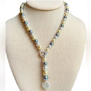 Lariat Y Heart Pearl Necklace